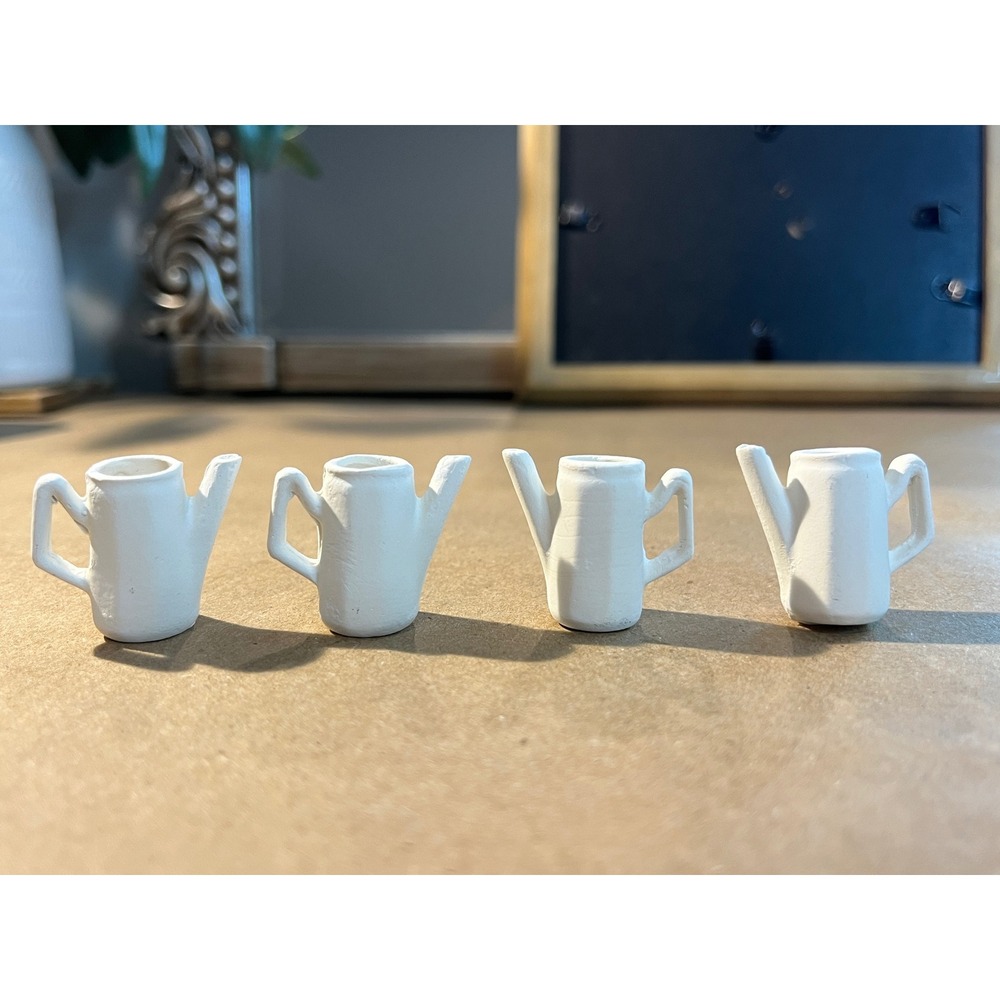 Vintage Miniature White Ceramic Watering‎ Cans Dollhouse Decor Set of 4